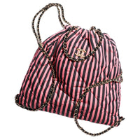 CHANEL Leather Backpack Large Size Women's Black & Pink