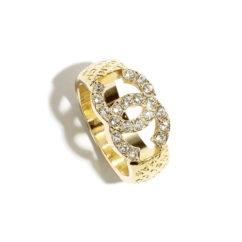 CHANEL Metal Rhinestone Crystal Rings Women's Gold