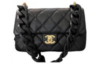 CHANEL Grained Cow Leather Shoulder Bag Small Size Women's Black