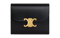 CELINE Triomphe Calfskin Wallet Small Size Women's Black
