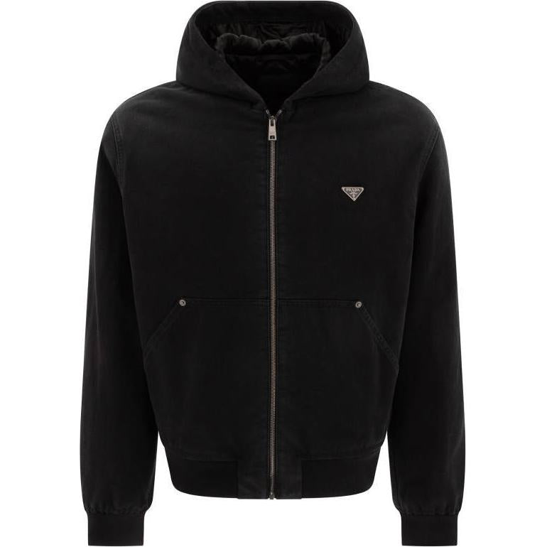 PRADA Zipped Denim Hooded Jacket