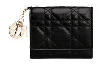 DIOR Lady Dior Lambskin Card Holder Wallet Women's Black