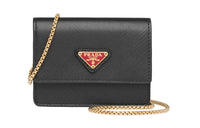 PRADA Saffiano Leather Card Clip Shoulder Bag Crossbody Bag Women's Black