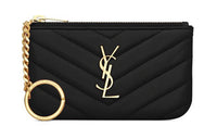 SAINT LAURENT Quilted Leather Key Pouch Coin Purse Women's Black