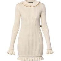 LOUIS VUITTON Ruffle Trim Ribbed Knit Dress