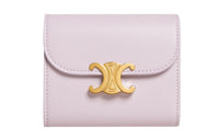 CELINE Triomphe Shiny Smooth Lambskin Suede Flap Card Holder Wallet Small Size Women's Light Pink