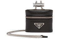 PRADA Cow Leather Crossbody Bag Shoulder Bag Earphone Case Women's Black