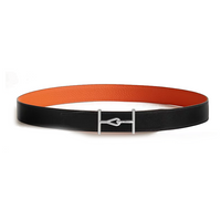 HERMES Calfskin, Stainless Steel, Rubber Leather Belts Women's Black/Orange Width 3.2CM