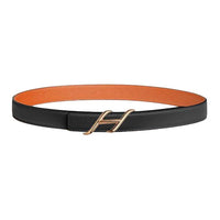HERMES Metal Leather Belts Women's Black/Orange Width 2.4CM