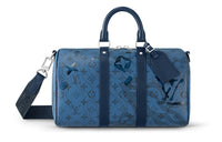 LOUIS VUITTON Keepall Coated Canvas Cow Leather Patchwork Trim Handbag Shoulder Bag Crossbody Bag Regular Women's Blue
