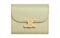 CELINE Triomphe Shiny Cow Leather Wallet Small Size Women's Almond Green