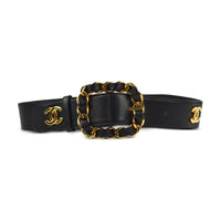 CHANEL 990-2000s CC Logo Plaque Leather Leather Belts Women's Black