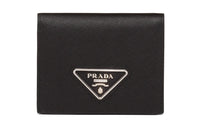 PRADA Leather Wallet Small Size Women's Silver Label Black