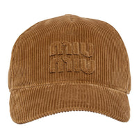 MIU MIU Cotton Corduroy Baseball Caps Women's Brown