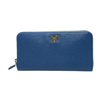 PRADA Cow Leather Clutches Wallets Large Size Unisex Lake Blue