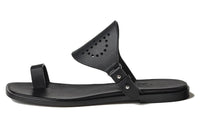 HERMES Hera Genuine Leather Sole Quick Dry Slide Slippers Women's Black