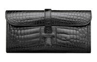 HERMES Jige Elan Crocodile Leather Clutch Women's Noir Black
