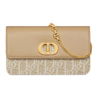 DIOR Cotton With Cow Leather Handheld Crossbody Bag Women's Beige