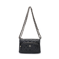 CHANEL Shiny Wrinkle Lambskin Handbag, Shoulder Bag Women's Black
