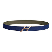 HERMES Calfskin, Rose Gold Tone Plated Leather Belts Women's Blue/Cyan Width 2.4CM