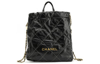CHANEL 22Bag Shiny Calfskin Backpack Large Size Women's Black