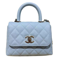 CHANEL Coco Handle Grained Calfskin Shoulder Bag Crossbody Bag Handbag Women's Light Blue