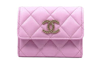 CHANEL Cow Leather Card Holder Wallet Women's Pink