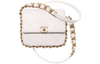 CHANEL Calfskin Shoulder Bag Crossbody Bag Small Size Women's White