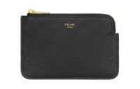 CELINE Grained Calfskin Coin Purse Card Holder Lightweight Women's Black