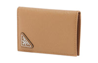 PRADA Calfskin Card Clip Card Holder Men's Camel