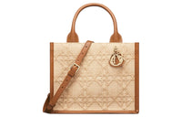 DIOR BookTote Wicker Pattern Raffia Grass Shoulder Bag Crossbody Bag Handbag Small Size Women's Beige