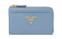 PRADA Leather Wallet Key Pouch Women's Light Blue