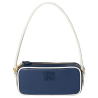 MIU MIU Cow Leather Shoulder Bag Women's Blue & White
