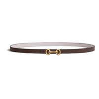 HERMES Calfskin Gold-Plated Leather Belts Women's Brown/White Width 1.3CM