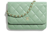 CHANEL Lambskin And Gold Metal Wallet Mini Women's Green