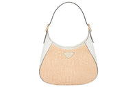 PRADA Straw Woven Fabric With Leather Handbag, Shoulder Bag Women's