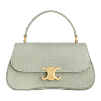 CELINE Python Skin One Shoulder Handbags Women's Light Green