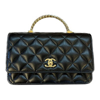 CHANEL Lambskin One Shoulder Handbags Women's Black