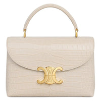 CELINE Crocodile Leather One Shoulder Handbags Women's Light Beige