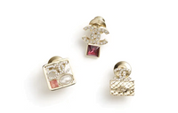 CHANEL Rhinestone Square Brooch Set Women's