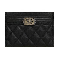 CHANEL LEBOY Cow Leather Card Holder Women's Black
