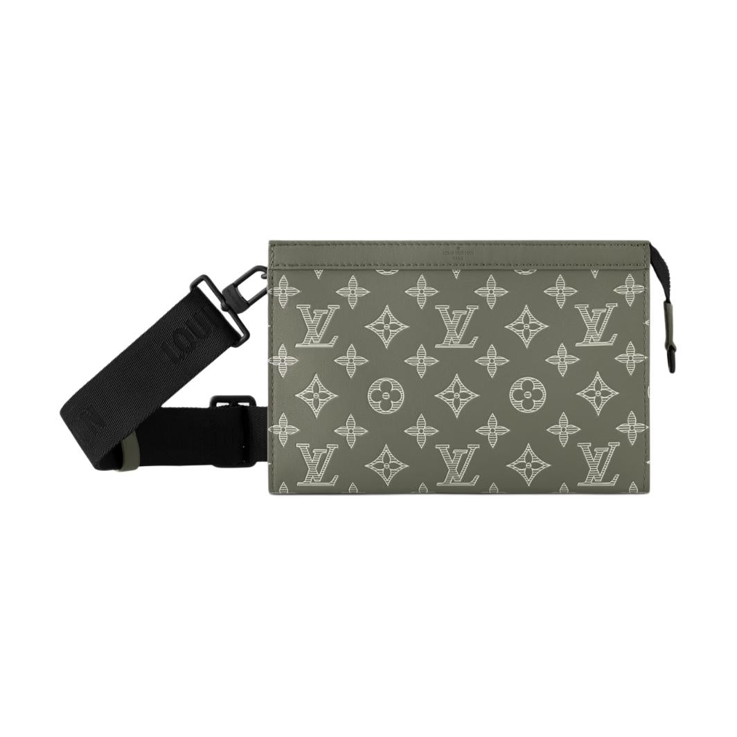 LOUIS VUITTON Gaston Embossed Calfskin Shoulder Bag, Crossbody Bag, Wallet Men's Olive Green