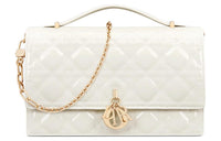 DIOR Wicker Pattern Patent Leather Cow Leather Shoulder Bag Crossbody Bag Handbag Women's White