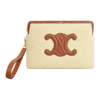CELINE Shearling With Calfskin Trim Clutch Small Size Women's Light Umber