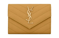 SAINT LAURENT CASSANDRE Cow Leather Card Holder Wallet Small Size Women's Yellow Green
