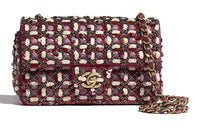 CHANEL Satin Sequin Glass Pearl Flap Bag Regular Women's Pink & White