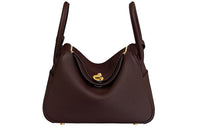 HERMES Lindy Clemence Bullock Leather Handbag Shoulder Bag Women's 0G Rouge Sellier Saddle Red