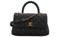 CHANEL COCO Handle Grain Litchi Grain Cow Leather Handbag, Shoulder Bag, Crossbody Bag Small Size Women's Black