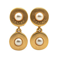 CELINE Artificial Pearl Clip-On Earrings Women's Gold