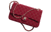 CHANEL Classic Flap CF Diamond Pattern Wool Tweed Shoulder Bag Crossbody Bag Women's Red